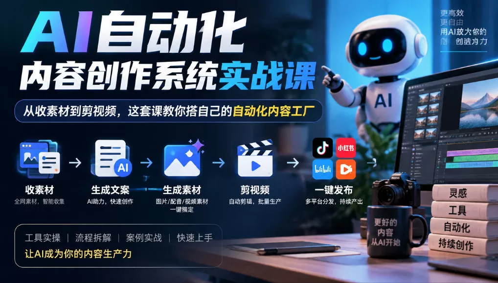 《AI内容工厂实战：素材到剪辑全自动，搭一套越用越省力的内容生产线》-猴哥资源站