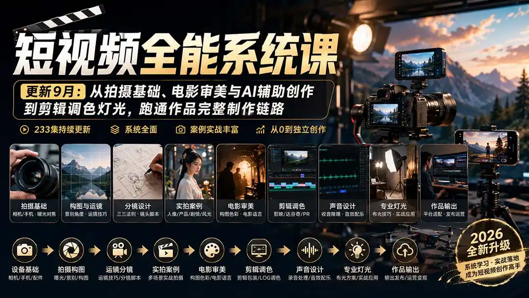 《零基础到电影级大片，余导短视频全能系统课2026全流程实操攻略》-猴哥资源站
