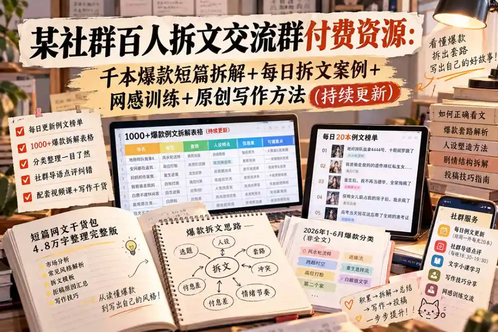 《1000+爆款拆解+每日榜单，零基础短篇网文变现全攻略》-猴哥资源站