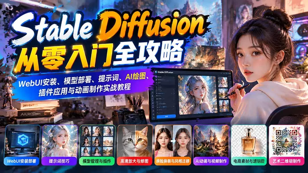 《Stable Diffusion全栈实战：从部署到AI动画，一套搞定》-猴哥资源站