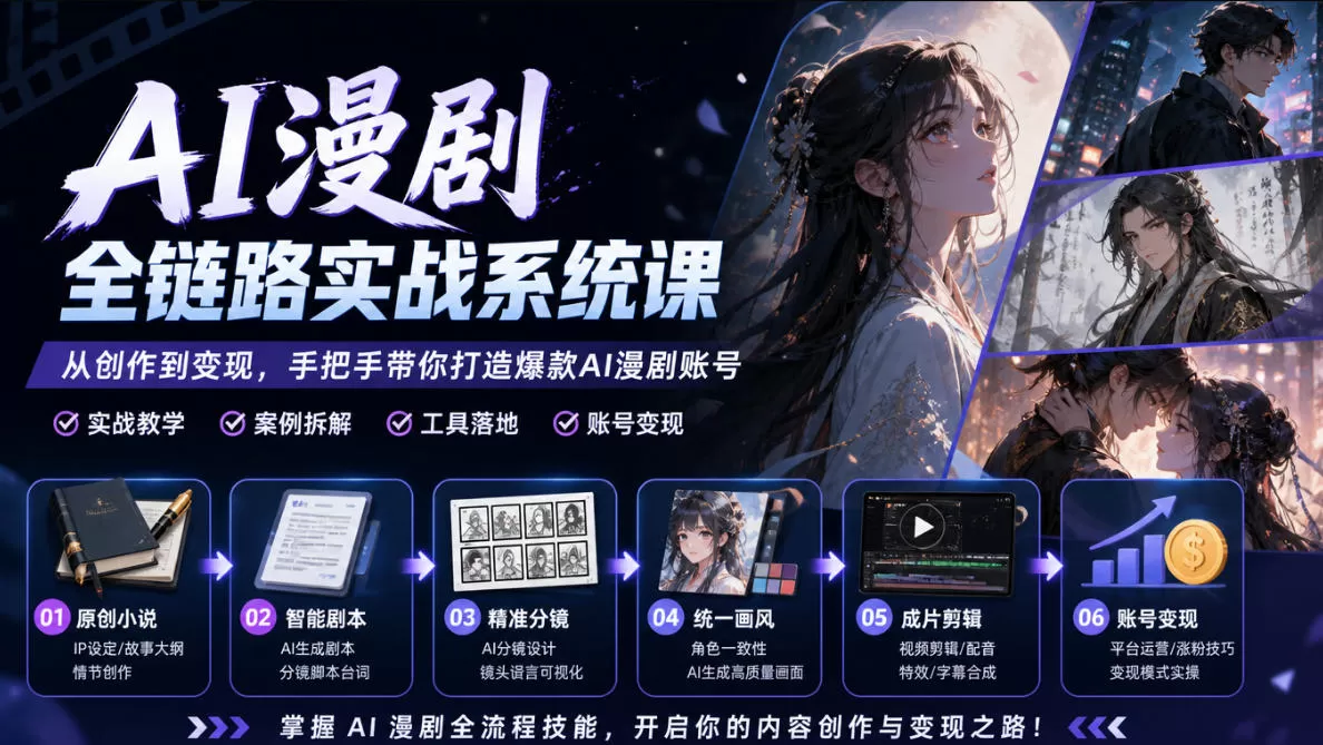《AI漫剧全链路实战：零基础批量出片稳定变现》-猴哥资源站