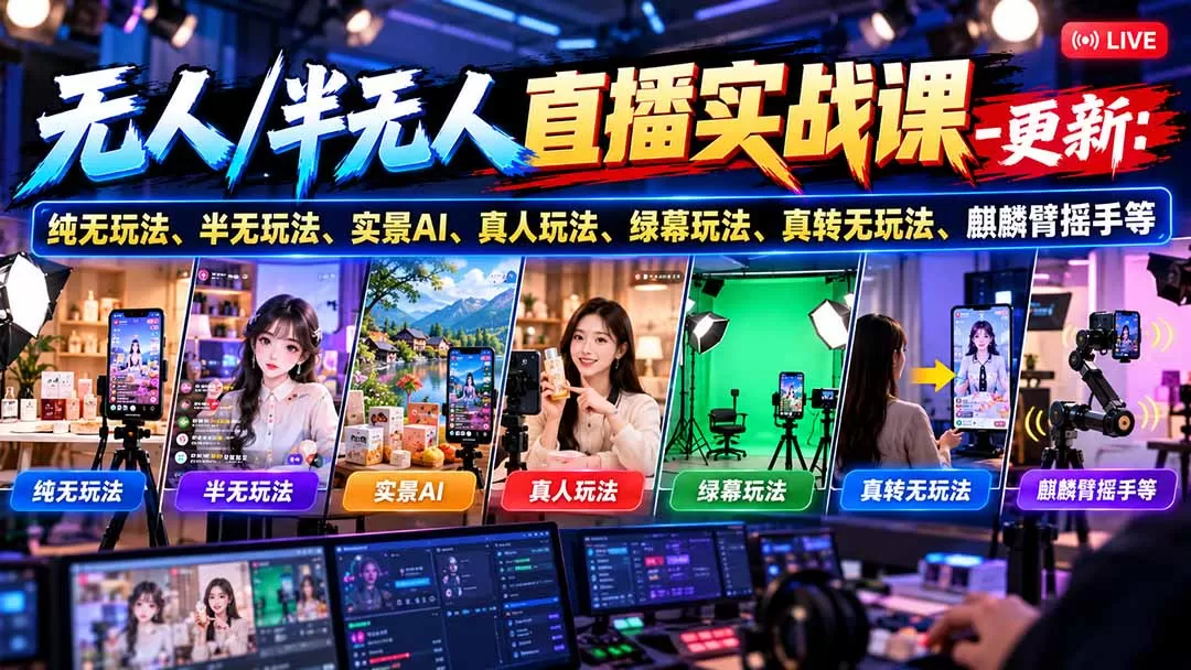 《半无人直播实战体系：AI实景+绿幕多玩法矩阵，小白也能轻松起号变现》-猴哥资源站