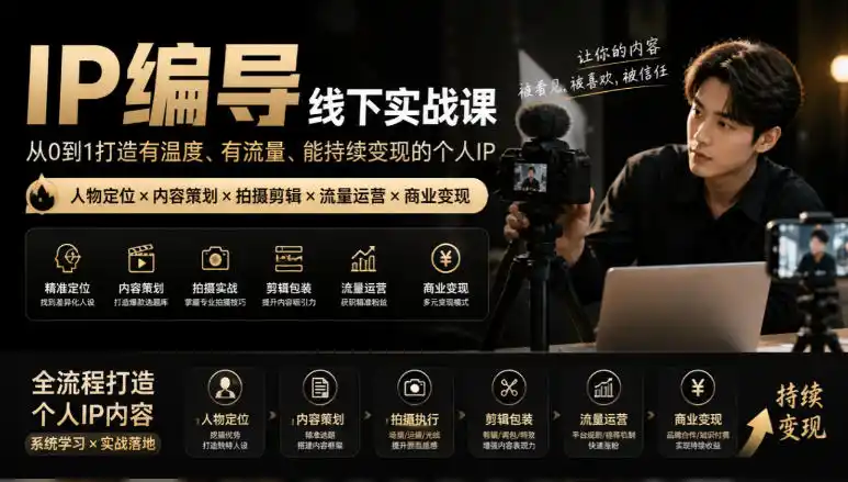 《IP编导线下实战营：从定位到拍剪全流程，打造能持续变现的个人IP》-猴哥资源站