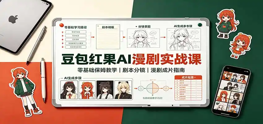 《豆包+红果AI漫剧零基础实战，从剧本到成片全流程变现攻略》-猴哥资源站