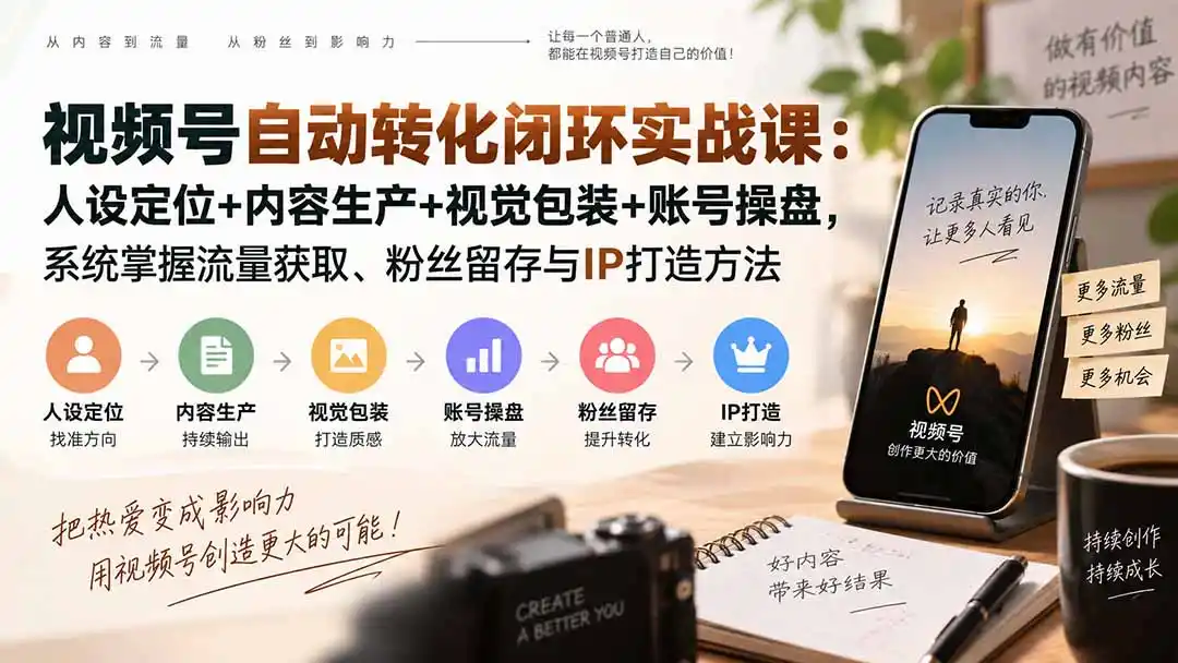 《视频号IP变现全攻略：从0打造自动转化闭环，普通人也能稳定涨粉变现》-猴哥资源站