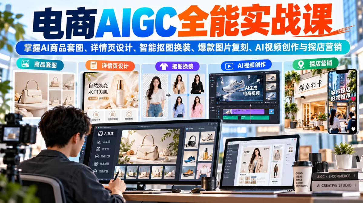 《AI电商视觉全栈实操：零基础批量出图做视频，一套打法全搞定》-猴哥资源站