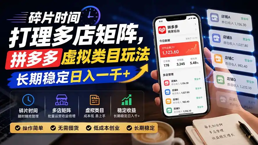 《拼多多虚拟类目自动化店铺，单日稳定300-1000元全套实操攻略》-猴哥资源站