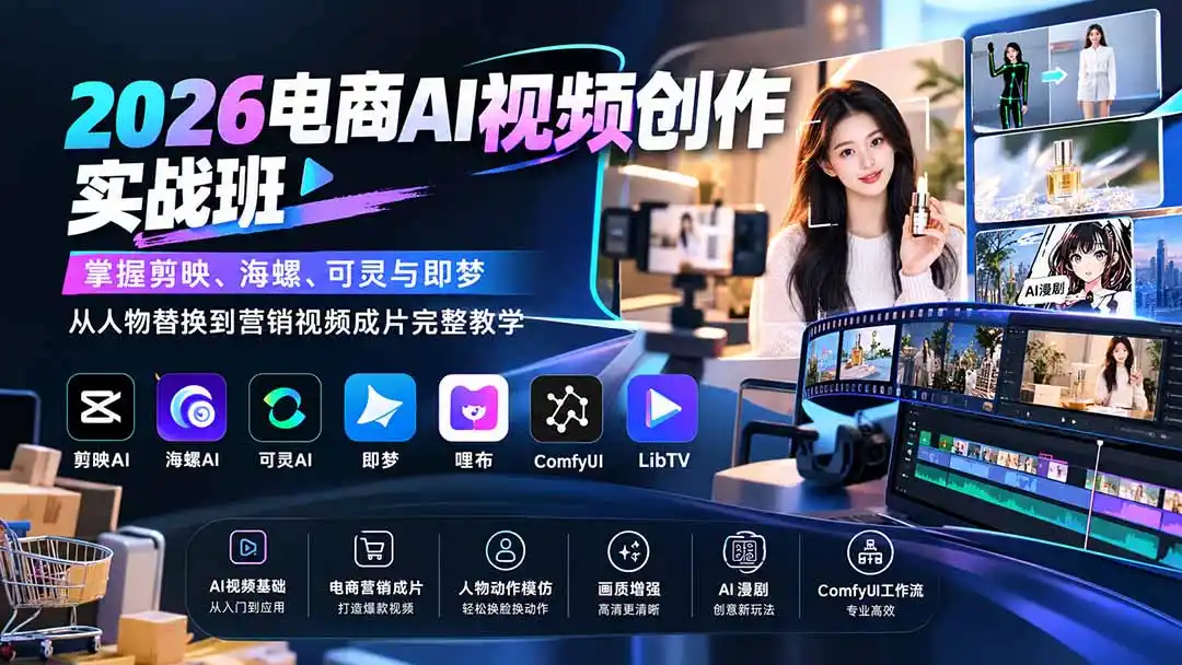 《电商AI视频创作师班：从零跑通AI营销视频全流程实战》-猴哥资源站