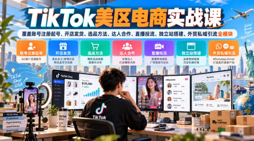 《TikTok美区电商全链路实操，从0起号到多路径跨境变现》-猴哥资源站