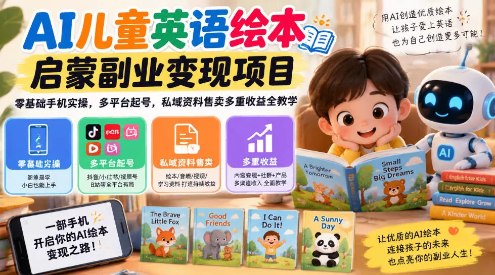 《AI儿童英语绘本副业，手机实操多平台变现全攻略》-猴哥资源站