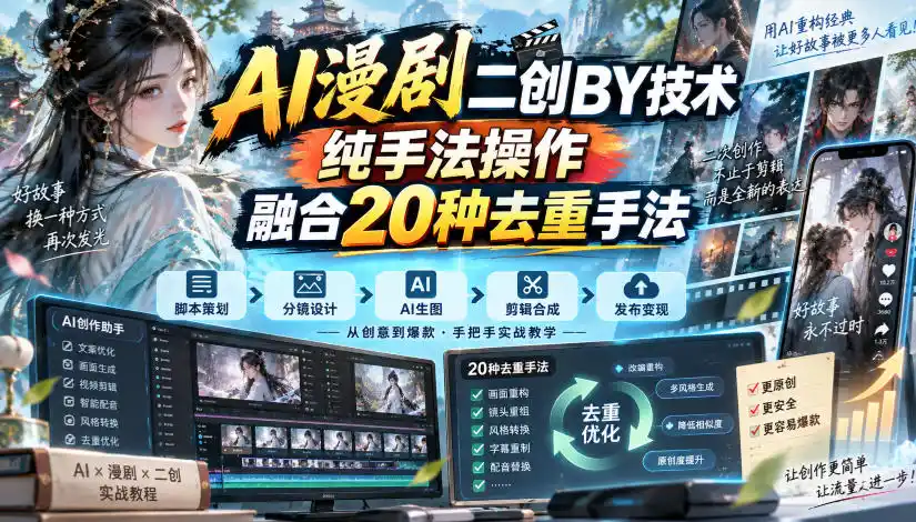 《AI漫剧二创搬运全攻略，20种去重手法纯手法实操》-猴哥资源站