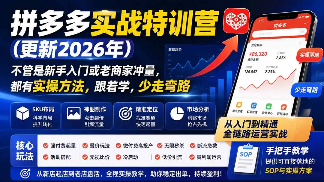 《拼多多全链路实战特训:强付费叠价矩阵,从新店起量到高利润爆单》-猴哥资源站