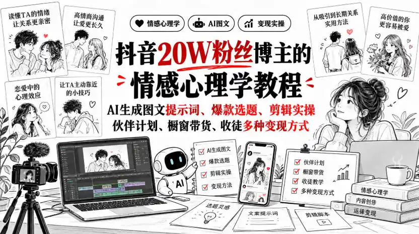 《AI做情感心理学短视频，零基础日更爆款，多路变现》-猴哥资源站