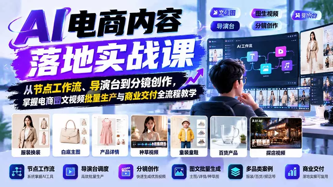 《AI电商内容全自动实战：批量出图出片，零基础也能接单变现》-猴哥资源站