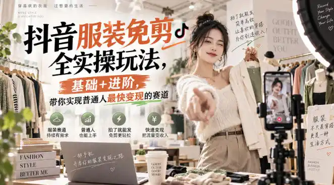 《抖音服装免剪全实操，2分钟一条视频普通人最快变现赛道》-猴哥资源站