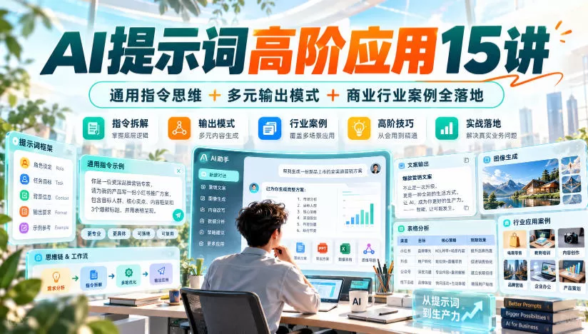 《AI提示词高阶15讲：通用指令+多元输出，全行业商用落地》-猴哥资源站