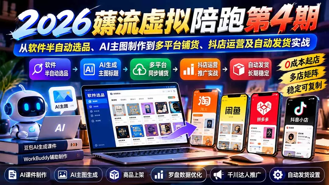 《0成本虚拟店群实操，多店矩阵稳定日出单，半自动选品全攻略》-猴哥资源站