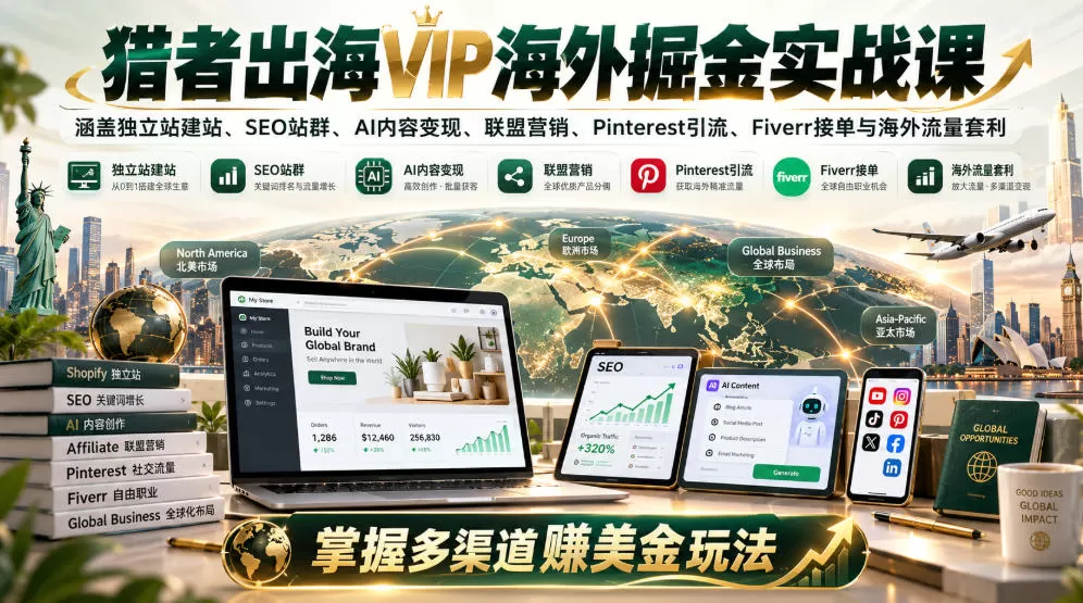 《23大海外掘金项目实操，独立站SEO联盟营销AI变现全拆解》-猴哥资源站