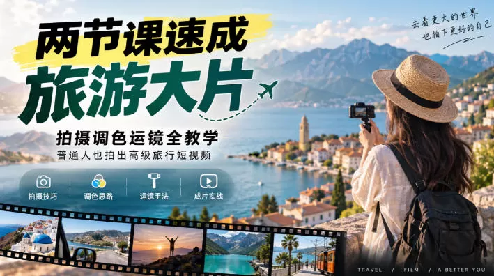 《两节课速成旅游大片，手机拍出高级感旅行短视频》-猴哥资源站
