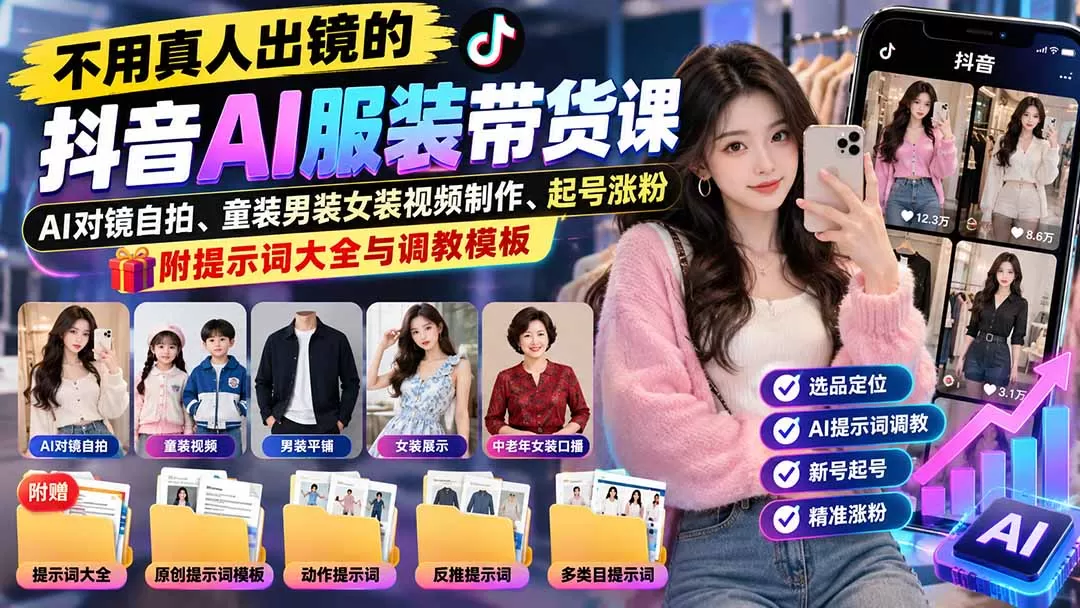 《AI服装带货实战：零基础不露脸，批量出片稳定出单》-猴哥资源站
