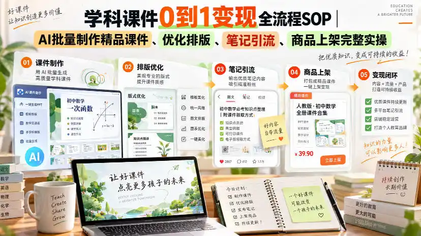 《AI批量造课件+自动上架引流，零基础吃透教育资料变现》-猴哥资源站