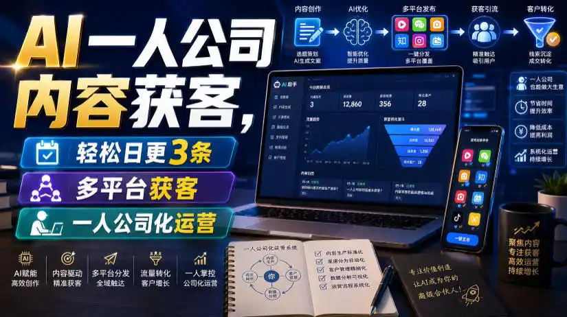 《AI一人公司内容获客实战，日更3条爆款，多平台被动引流全攻略》-猴哥资源站