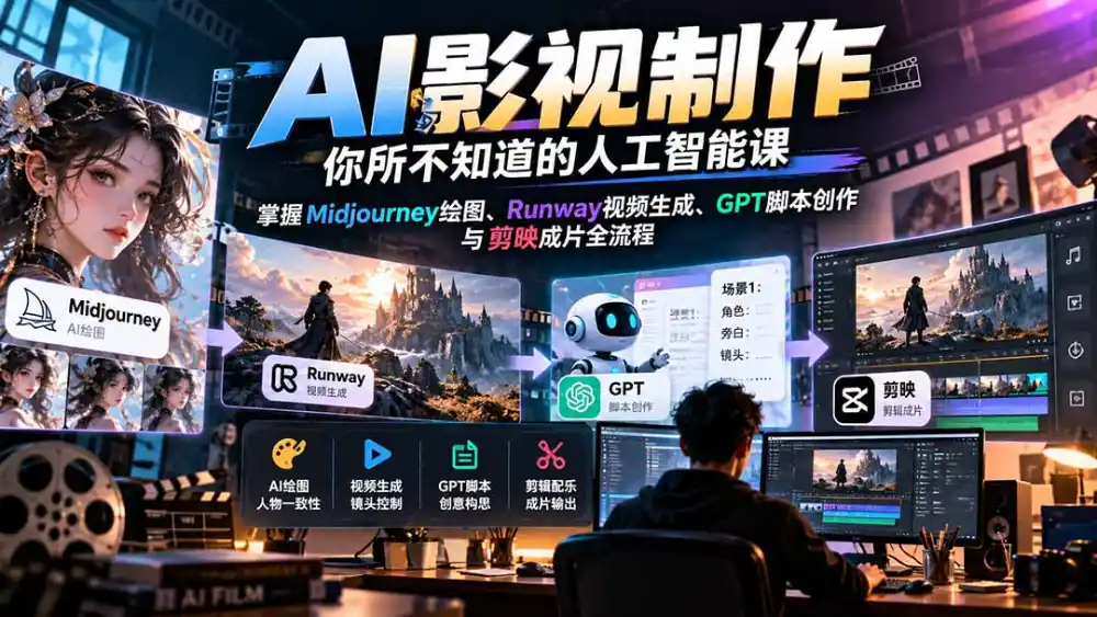《零基础AI影视实战：从绘图到成片，20节全流程落地攻略》-猴哥资源站