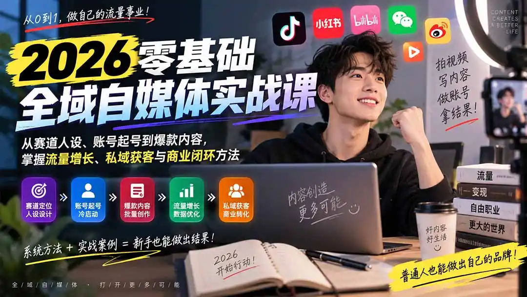 《零基础全域自媒体实战：AI提效+爆款矩阵，跑通流量变现全闭环》-猴哥资源站