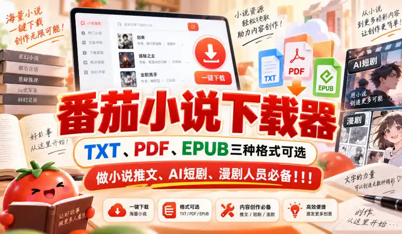 《番茄小说下载器：一键导出TXT/PDF/EPUB，做推文短剧漫剧必备神器》-猴哥资源站
