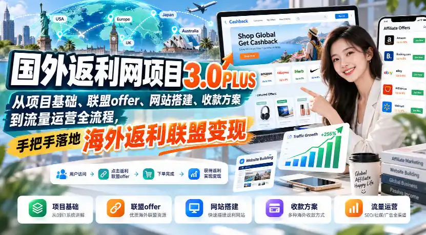 《海外返利网3.0：零基础搭建英文站，全自动赚美金》-猴哥资源站