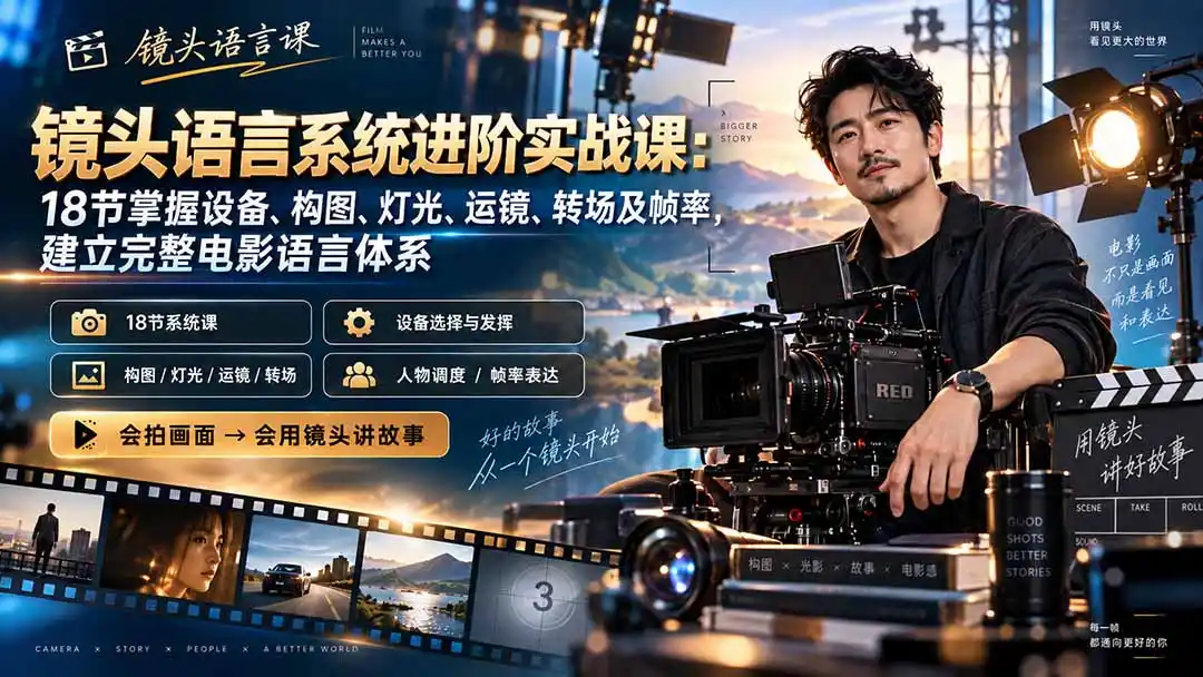 《零基础吃透电影镜头语言，18节实战体系拍出高级质感》-猴哥资源站
