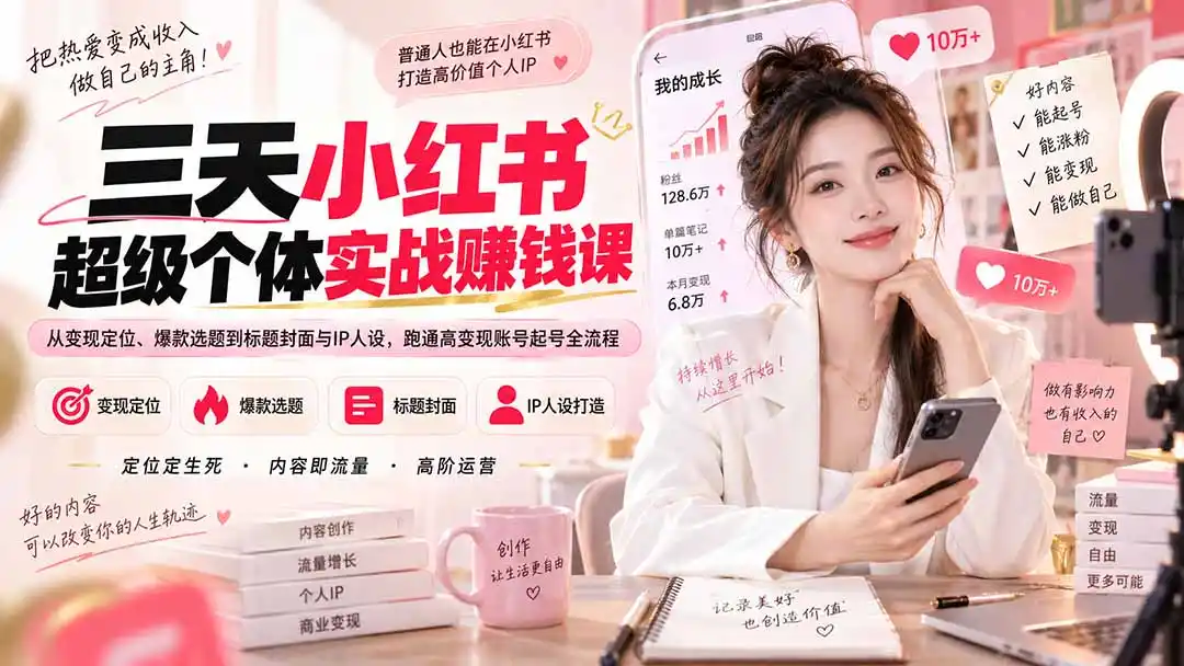 《小红书AI爆款起号实战：三天从零定位到IP变现，7.5小时全流程拆解》-猴哥资源站