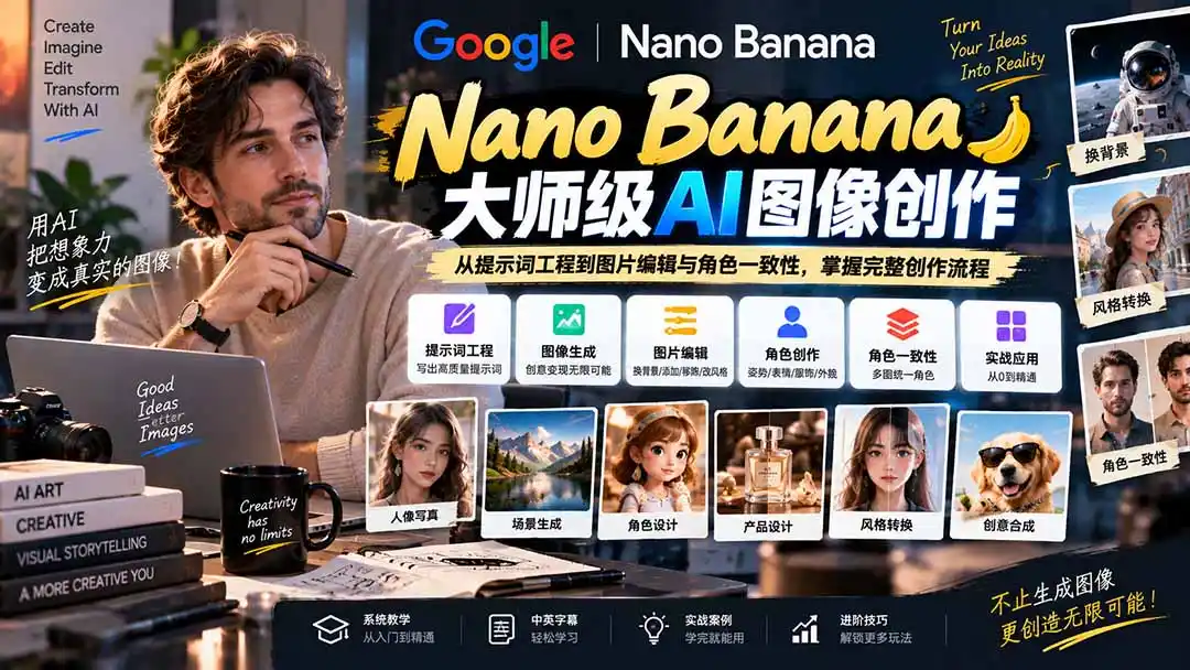 《AI作图新风口：纳米香蕉全流程实操，零基础也能接单变现》-猴哥资源站