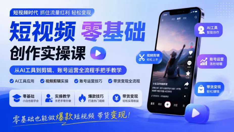 《AI短视频带货全流程实操，零基础也能批量出爆款》-猴哥资源站