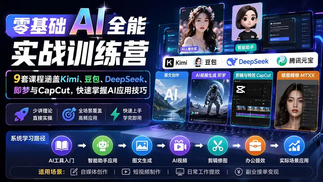 《AI保姆级实战合集：9大工具全场景落地，零基础也能玩转AI副业》-猴哥资源站