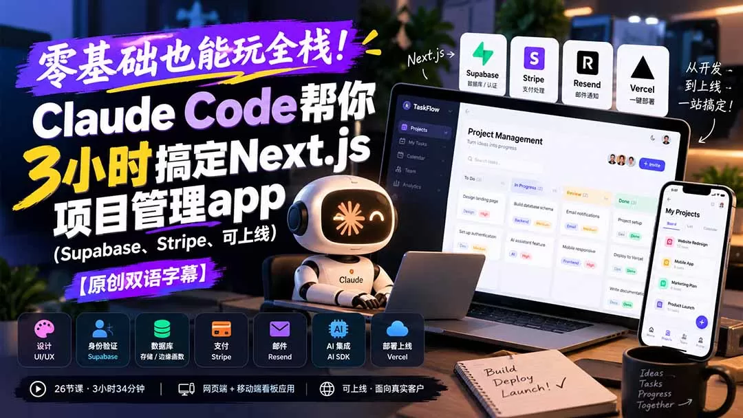 《Claude Code全栈实战：从0到1构建可上线的项目管理应用》-猴哥资源站