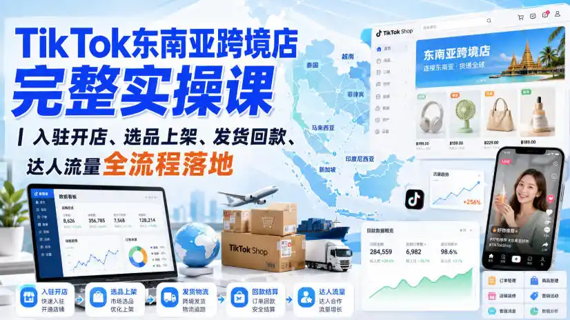 《TikTok东南亚跨境店全套实操，零基础开店到爆单变现一网打尽》-猴哥资源站