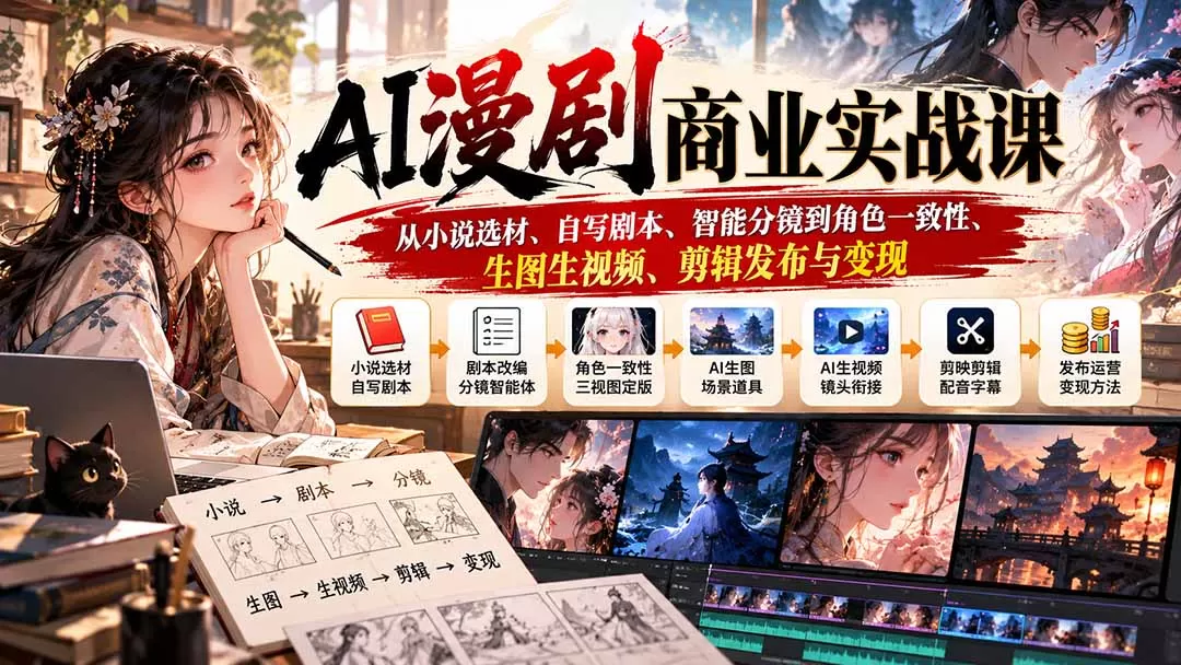 《AI漫剧全链路实战：小说到成片一键跑通，零基础也能稳定变现》-猴哥资源站
