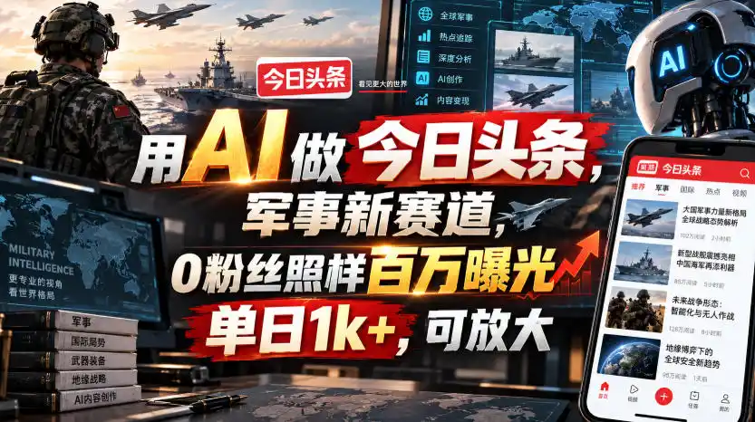 《AI玩转今日头条军事赛道，0粉丝单日1k+，批量放大实操攻略》-猴哥资源站