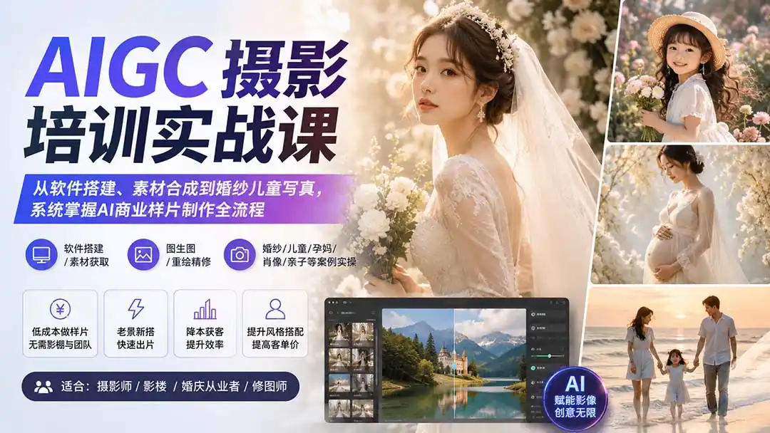 《AI摄影实战全攻略：零影棚低成本，批量产出商业级样片》-猴哥资源站