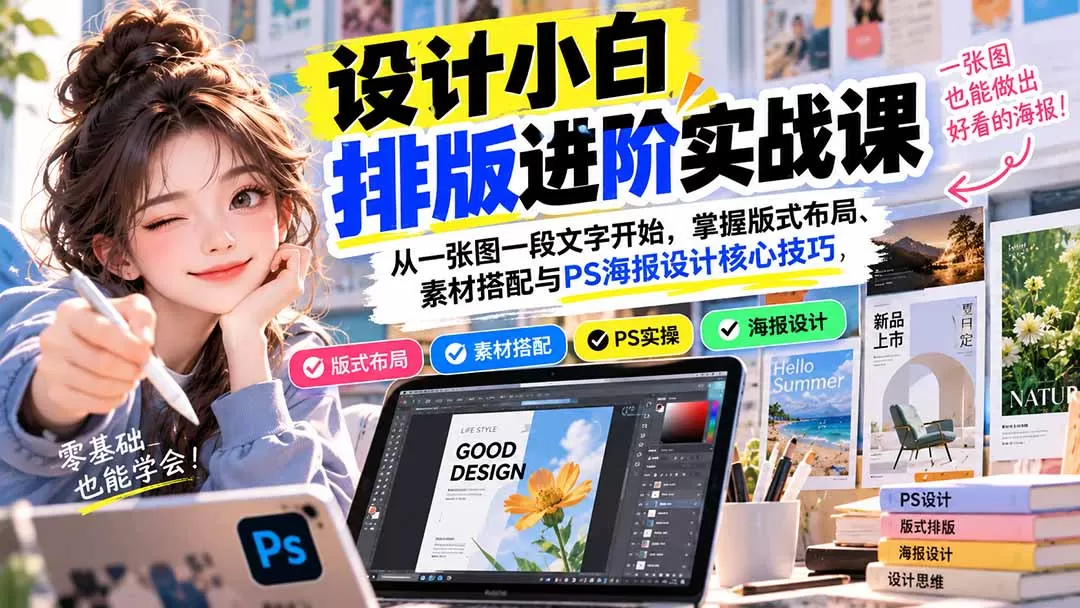 《零基础也能做海报!一张图玩转排版设计,新手也能快速出片》-猴哥资源站