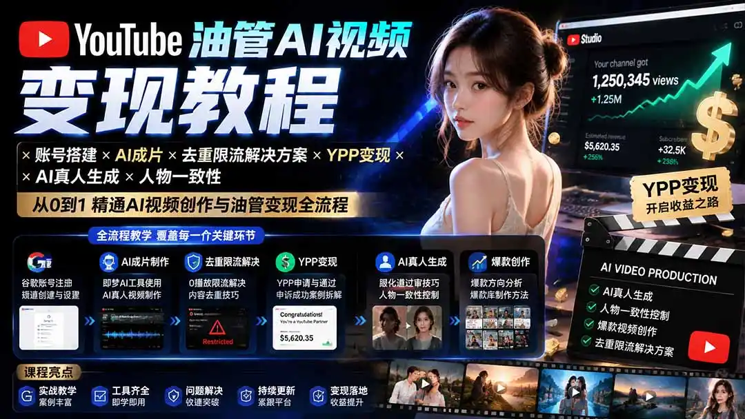 《油管AI视频全流程实战，从0到YPP变现的落地攻略》-猴哥资源站