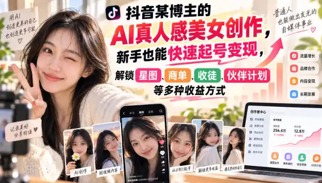 《AI真人感美女短视频，零基础起号+星图商单收徒全变现》-猴哥资源站