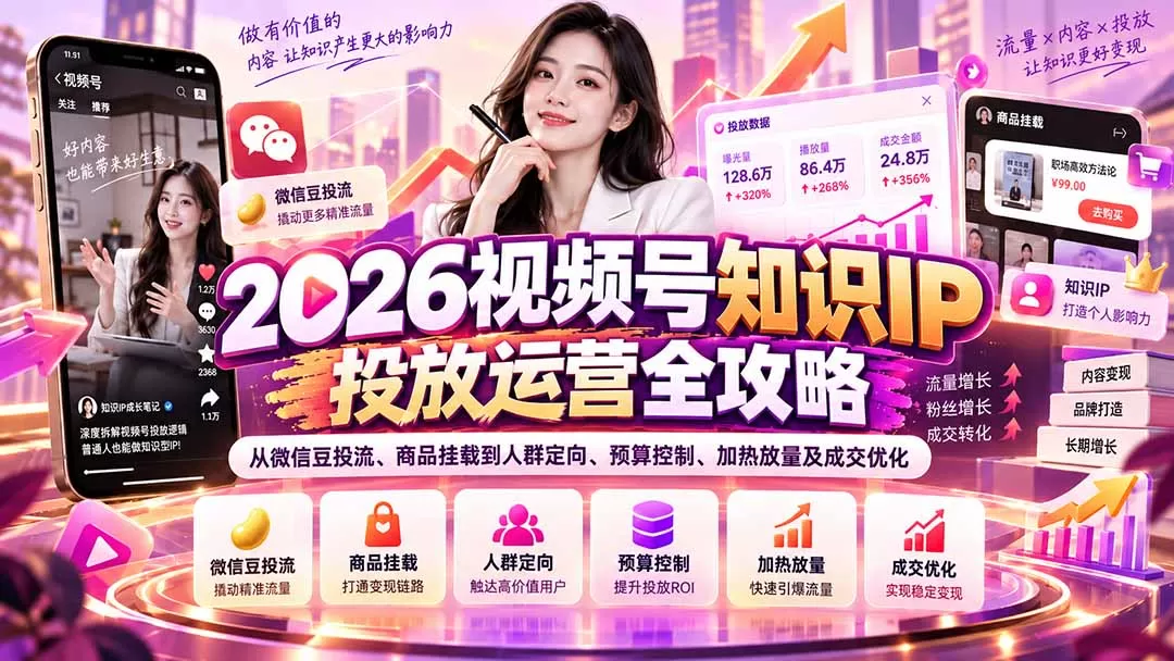 《视频号知识IP投流实战：微信豆精准投放，控本放量提ROI》-猴哥资源站