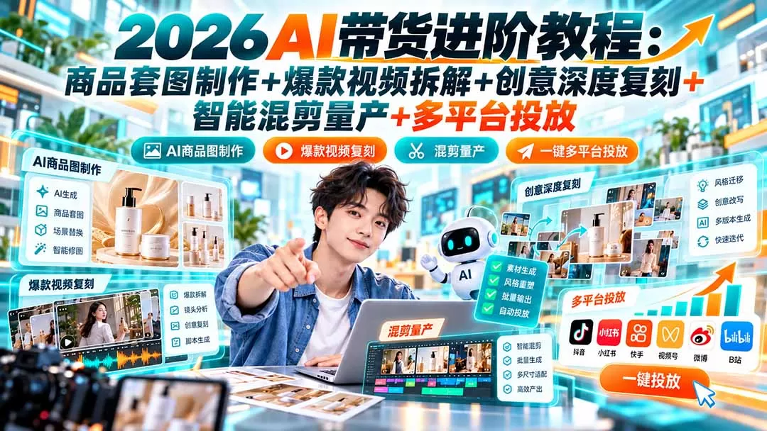 《AI带货进阶实操：爆款复刻+智能混剪，零基础批量出片全攻略》-猴哥资源站