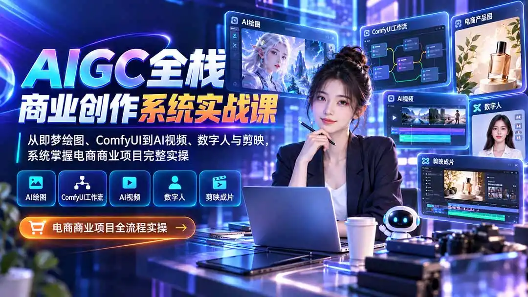 《AI绘图到数字人全流程实战，零基础也能跑通商业项目的完整攻略》-猴哥资源站