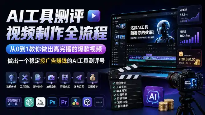 《AI工具测评视频全流程实操，0基础做出高完播爆款账号》-猴哥资源站
