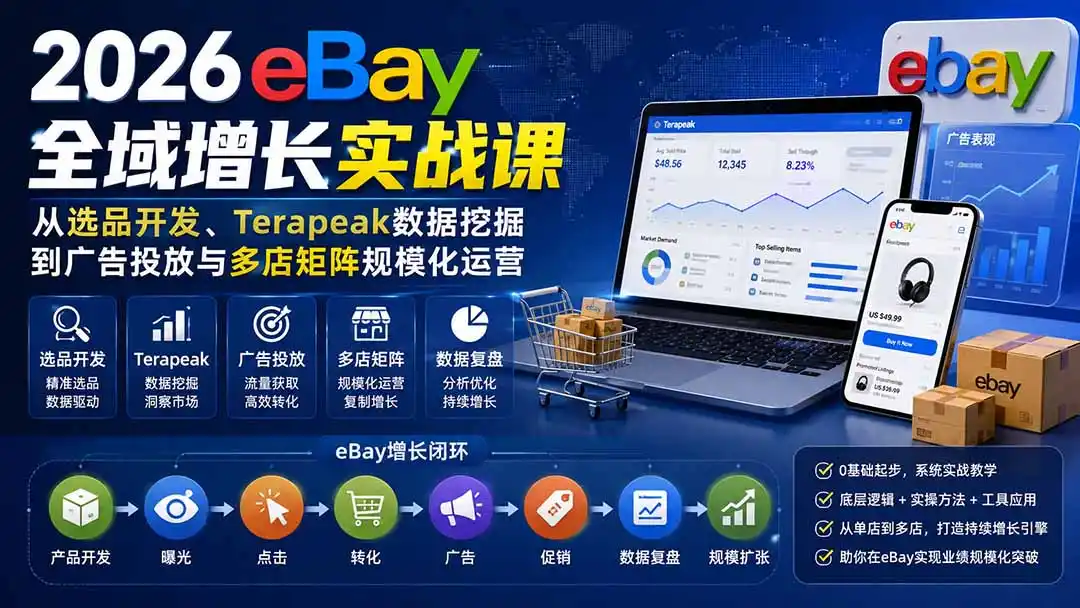 《eBay全域增长实战体系：从0基础到多店规模化放量，新手也能稳健盈利》-猴哥资源站
