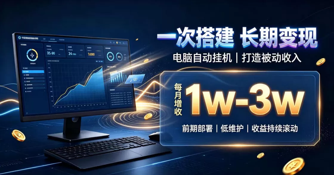 《电脑全自动挂机蓝海类目，一次搭建月增1w-3w被动收入》-猴哥资源站