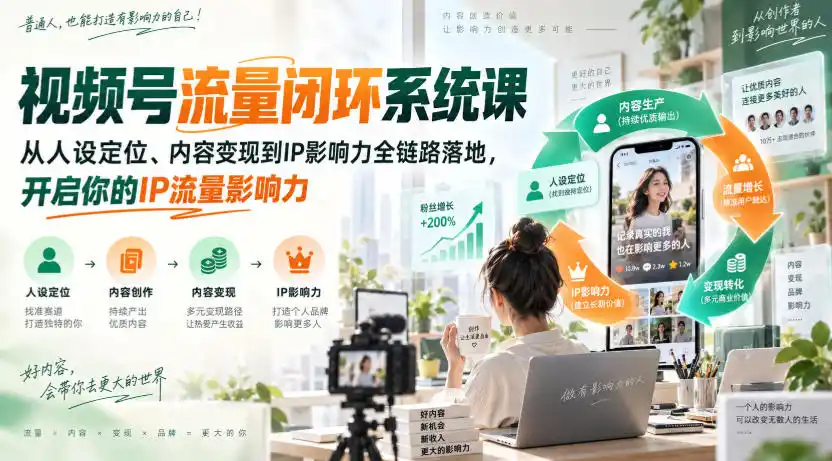 《视频号流量闭环系统课：从人设定位到IP影响力，全链路变现实操攻略》-猴哥资源站